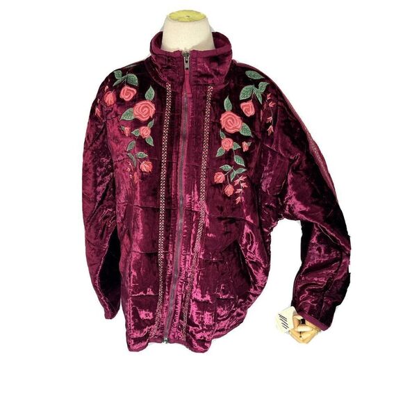 Free People x Anna Sui Rose Garden Velvet Embroidery Dolman Quilted Jacket New M - Picture 3 of 15